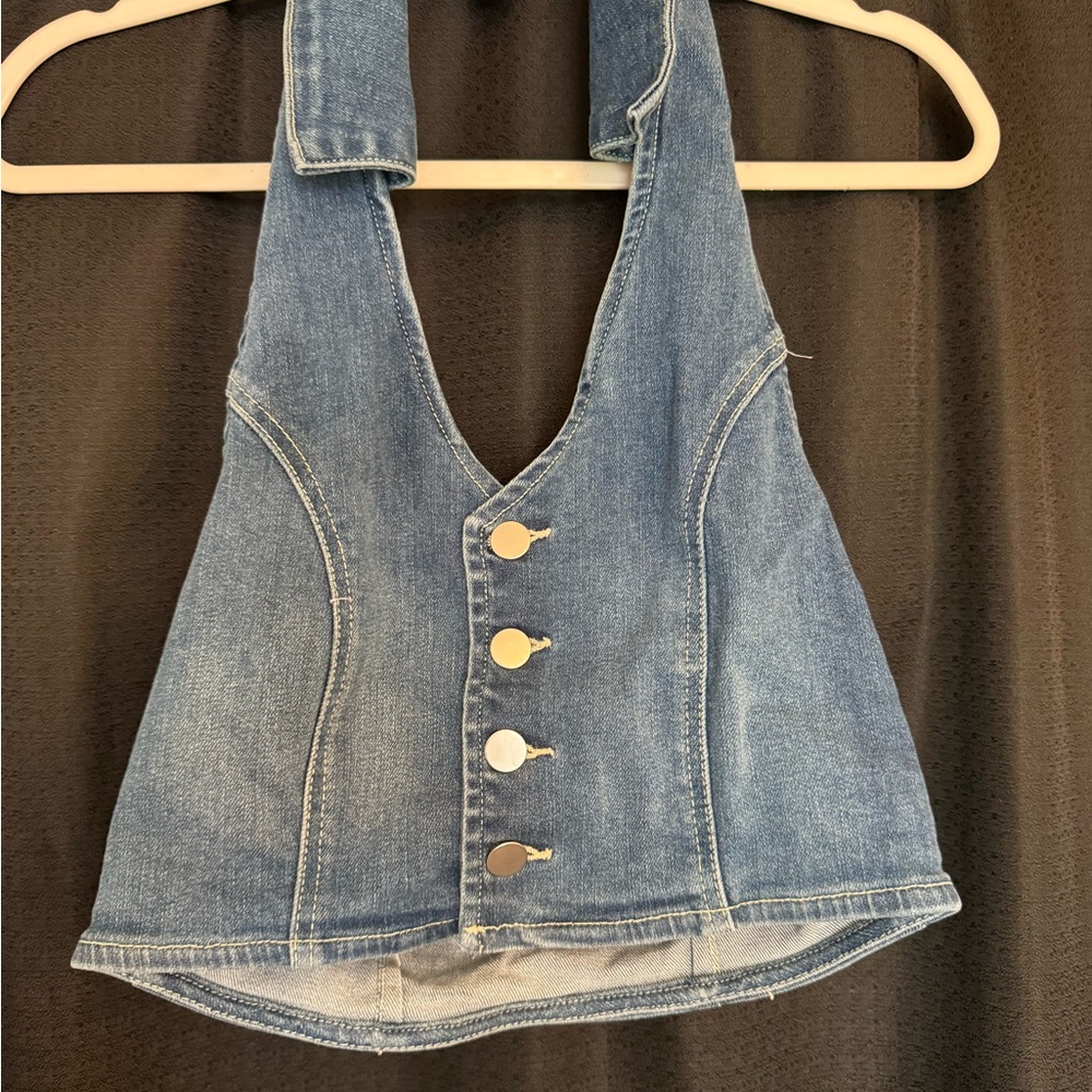 Forever 21 Blue Denim Halter Top